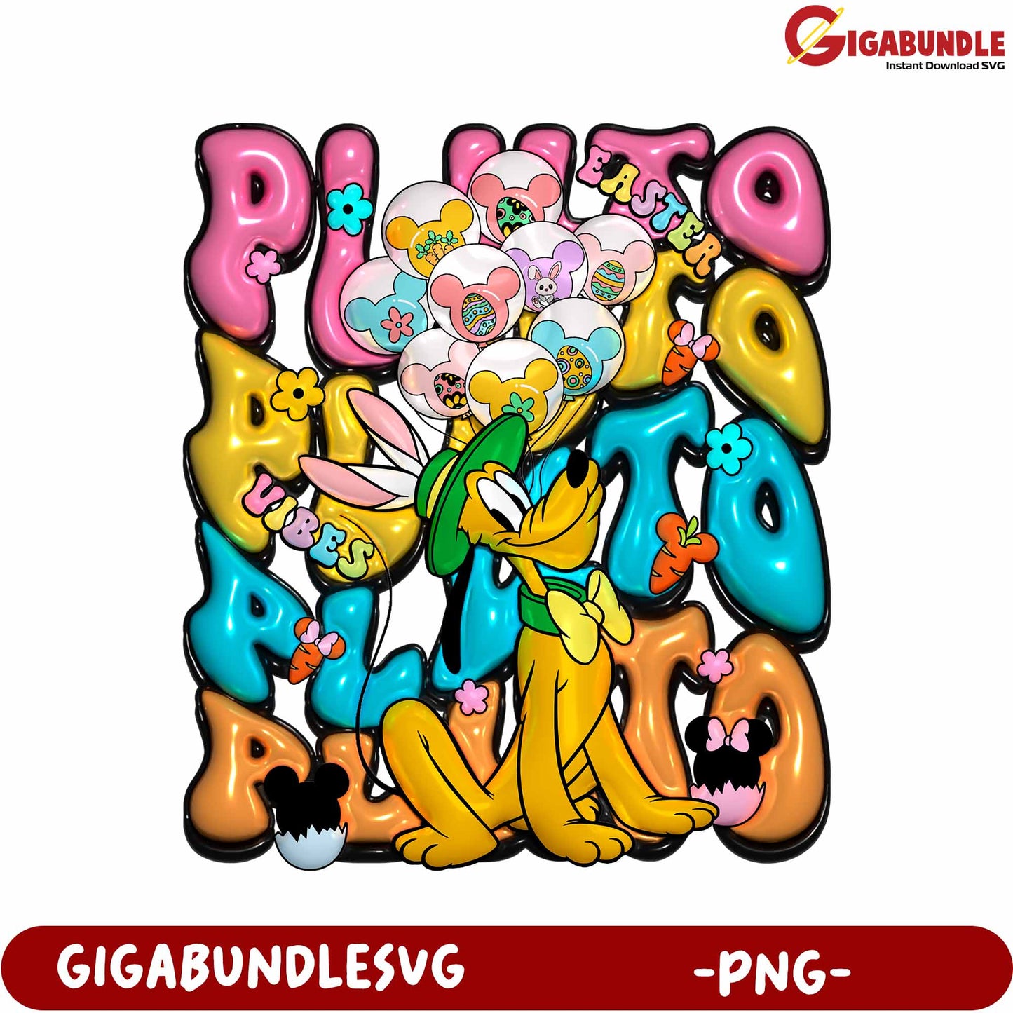 Colorful Easter Pluto Design with Balloons PNG Format