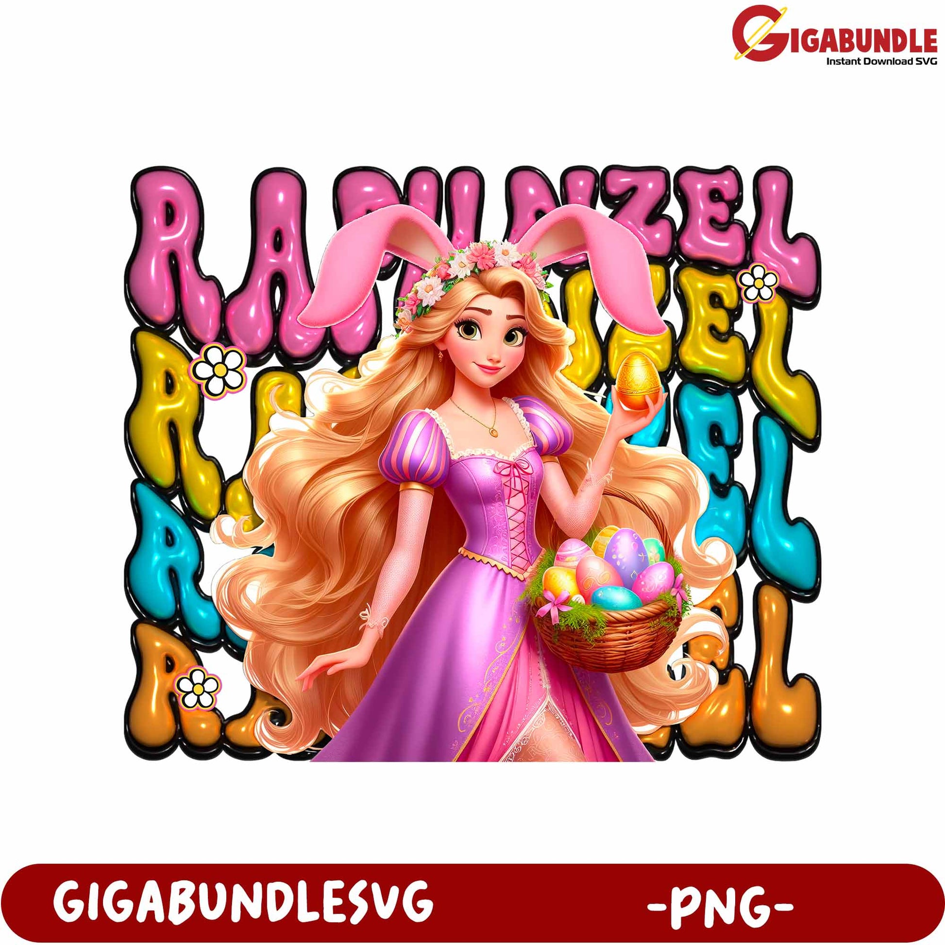 Colorful Easter Princess with Bunny Ears PNG for Celebrations