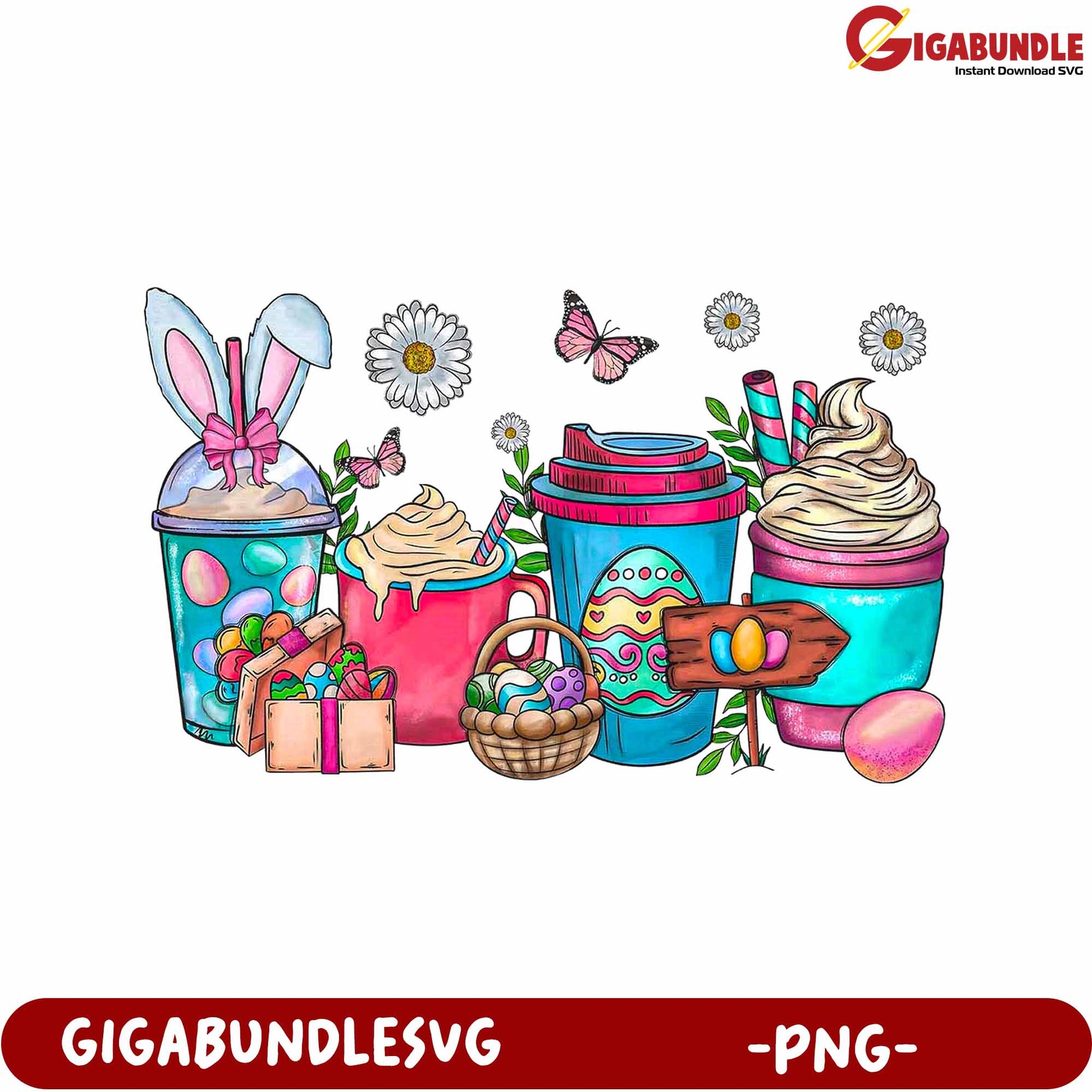 Colorful Easter Treats and Drinks PNG Illustration for Gifts