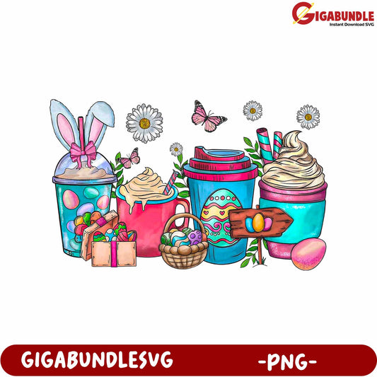 Colorful Easter Treats and Drinks PNG Illustration for Gifts