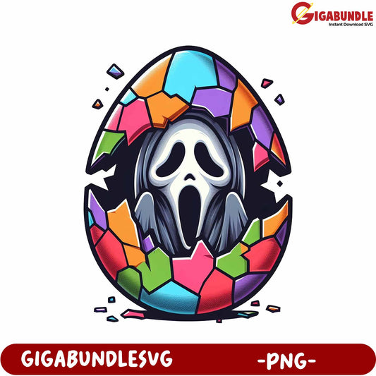 Colorful Egg Design with Ghostly Figure - PNG Graphic Art