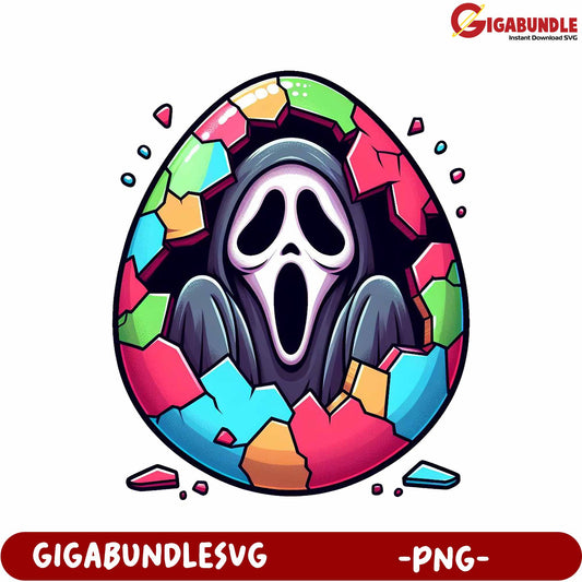 Colorful Egg Design with Spooky Ghost PNG Downloadable Art