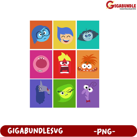Colorful Emotion Character Faces PNG Artwork for Digital Download