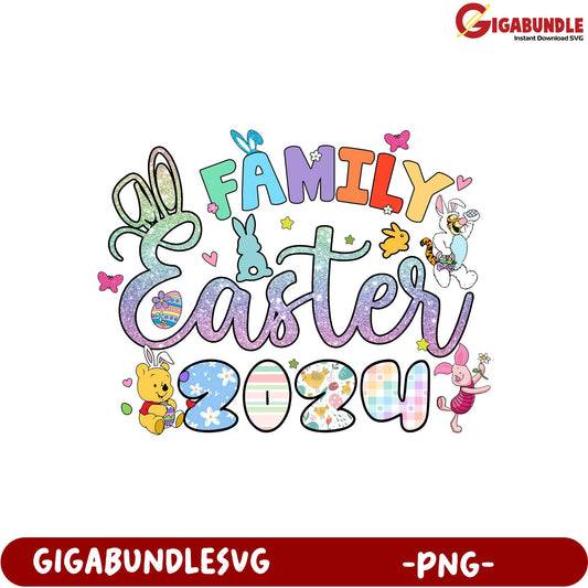 Colorful Family Easter 2024 PNG Design for Festive Celebrations