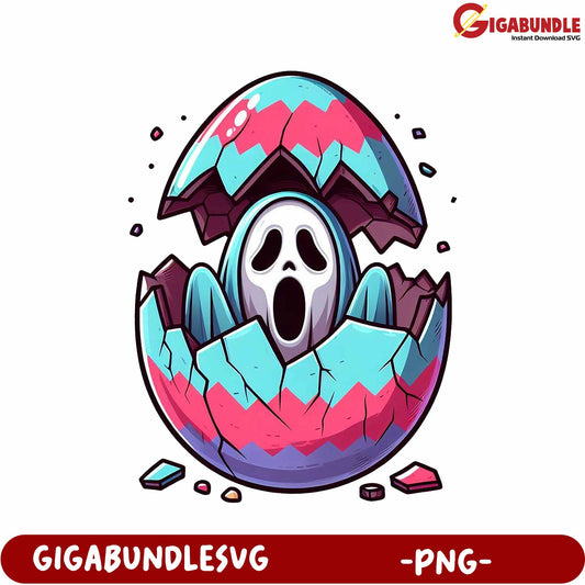 Colorful Ghost Breaking Egg PNG Graphic for Halloween Crafts