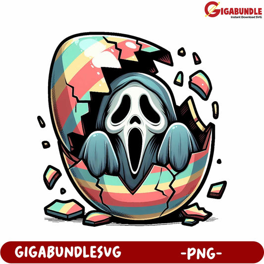 Colorful Ghost Breaking Out of Egg PNG Product for Creative Use