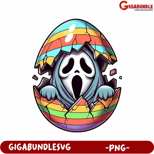Colorful Ghost Emerging from Cracked Egg PNG Graphic Design