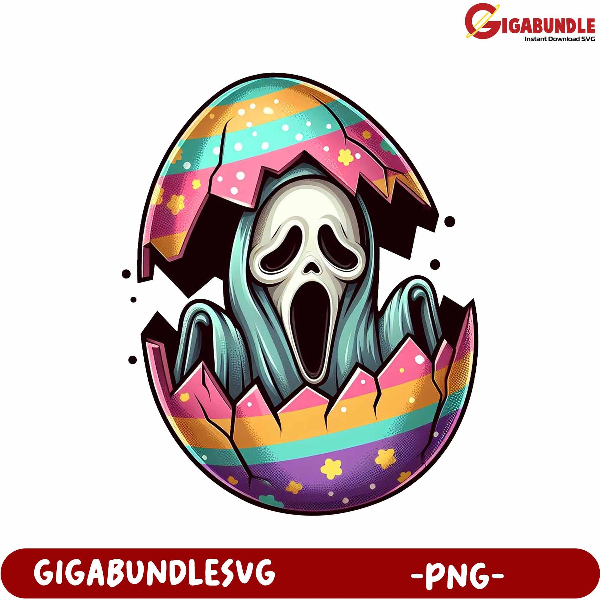 Colorful Ghost Emerging from Easter Egg PNG Art Design - GIGABUNDLE