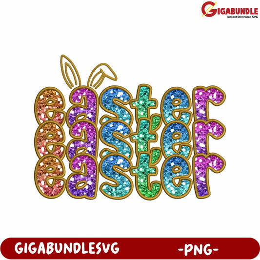 Colorful Glitter Easter Design PNG for Creative Projects
