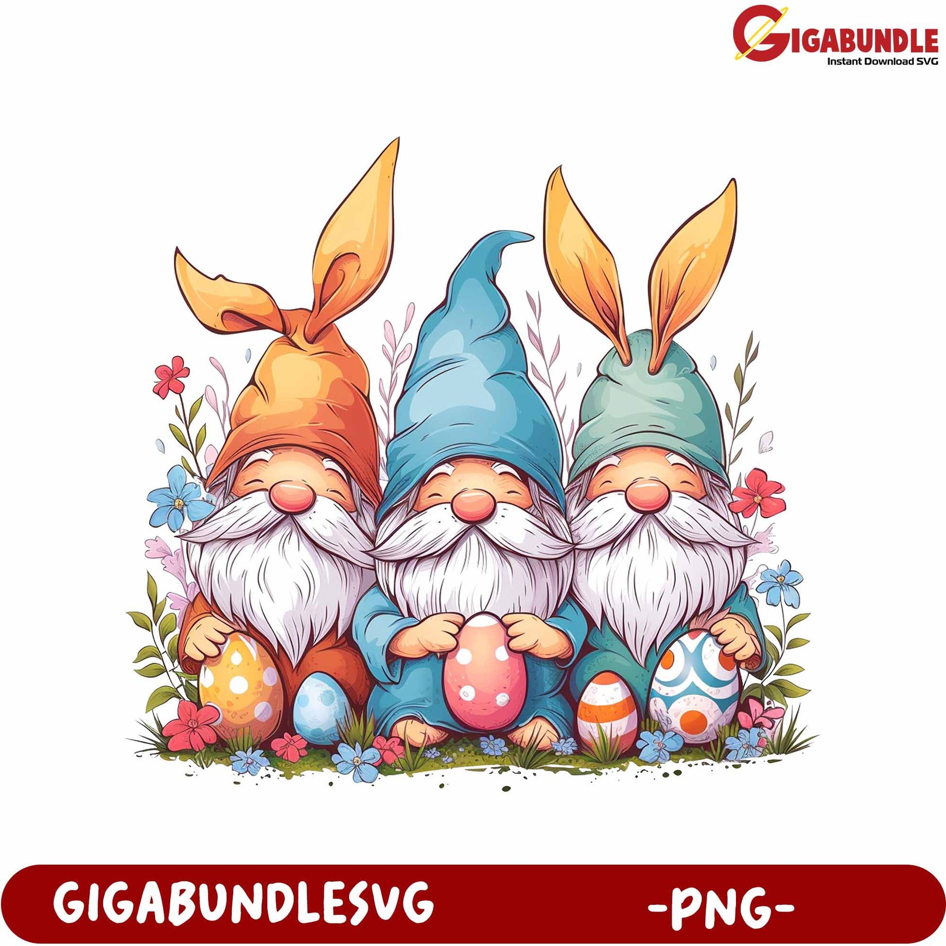 Colorful Gnome Easter PNG Design with Eggs and Flowers