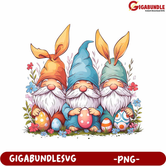 Colorful Gnome Easter PNG Design with Eggs and Flowers