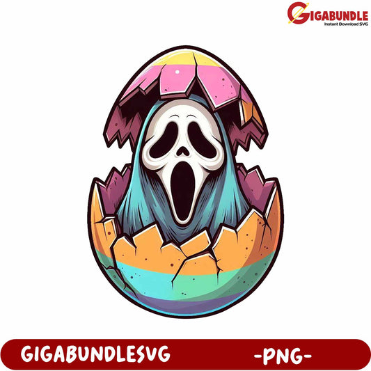 Colorful Halloween Ghost Emerging from Egg PNG Graphic Art