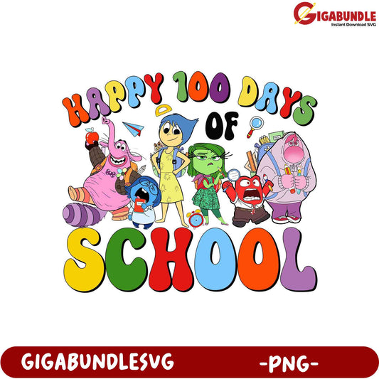 Colorful Happy 100 Days of School PNG Design for Kids