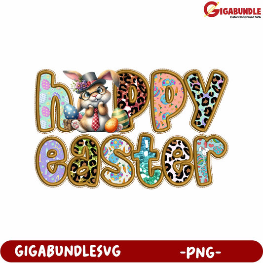 Colorful Happy Easter Bunny Design PNG for Spring Celebrations