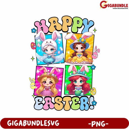 Colorful Happy Easter Bunny Girls PNG Artwork for Kids