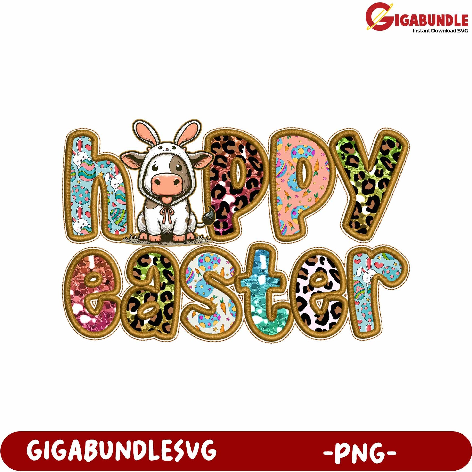 Colorful Happy Easter Cow Design PNG for Festive Celebrations