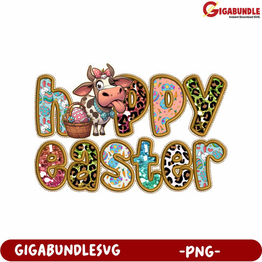 Colorful Happy Easter Cow PNG for Spring Celebrations Design