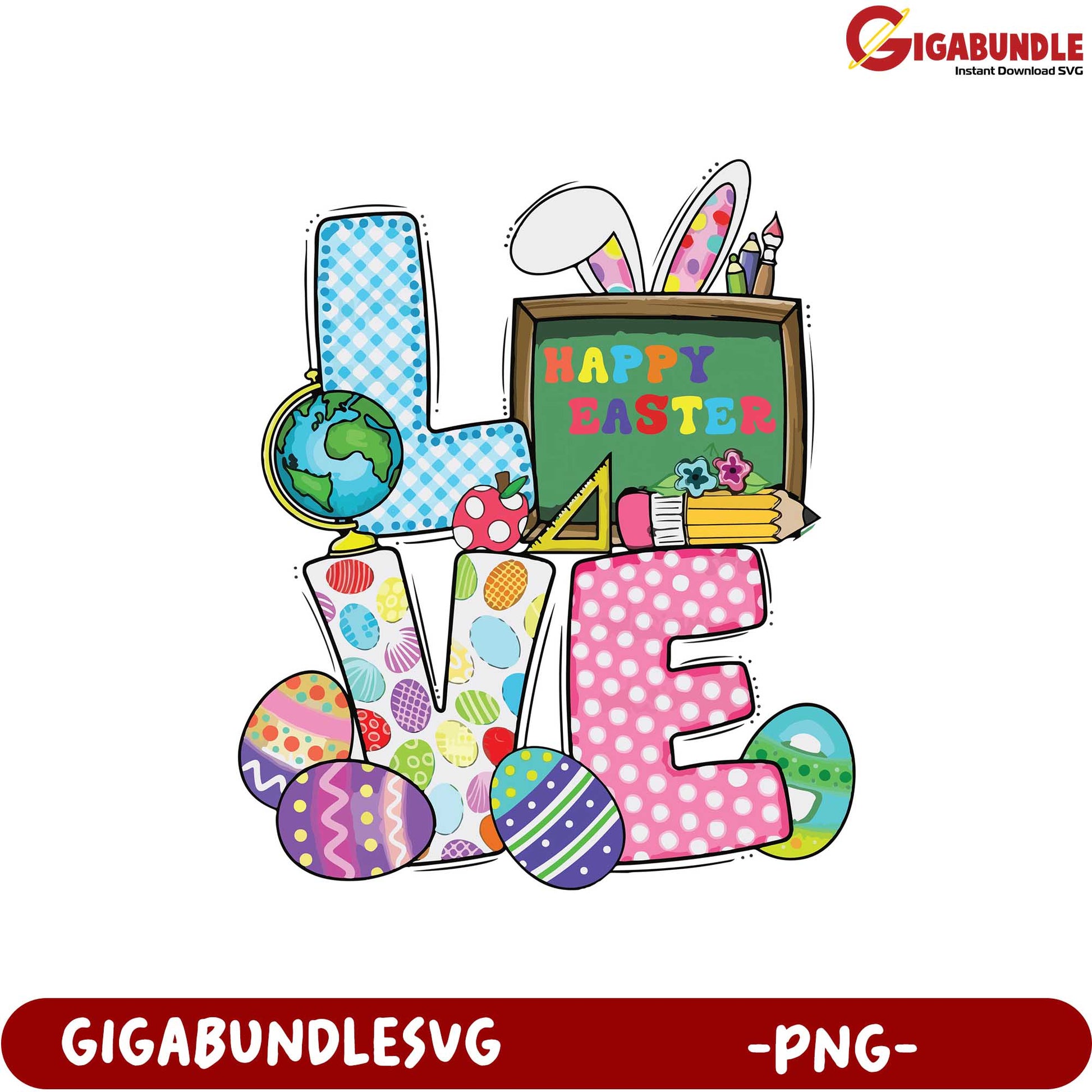 Colorful Happy Easter Love Design PNG for Festive Crafts