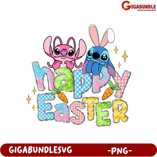 Colorful Happy Easter PNG Design with Cute Cartoon Characters