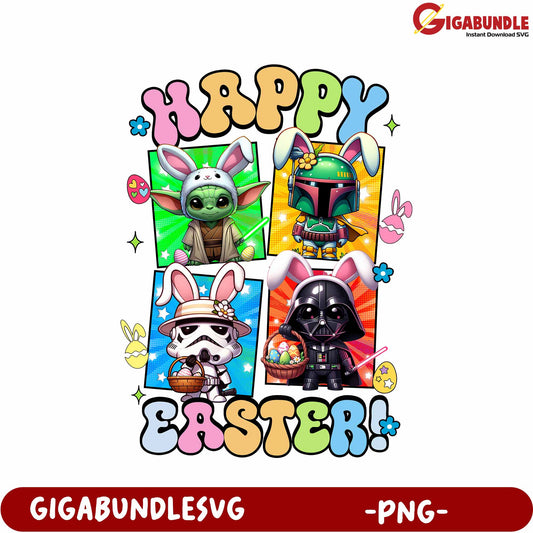 Colorful Happy Easter PNG with Star Wars Characters Design