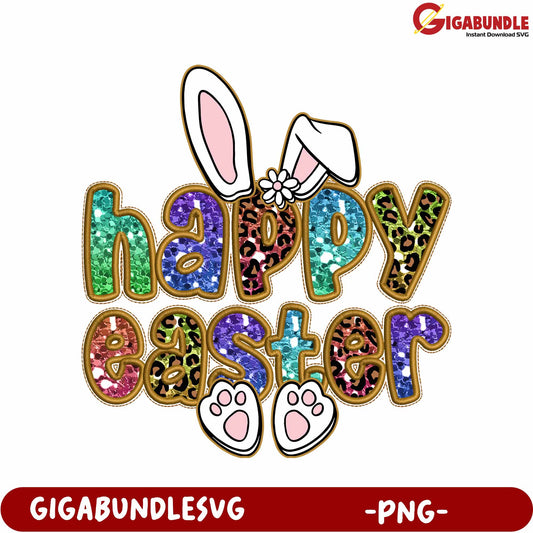 Colorful Happy Easter Rabbit Design PNG for Festive Celebrations