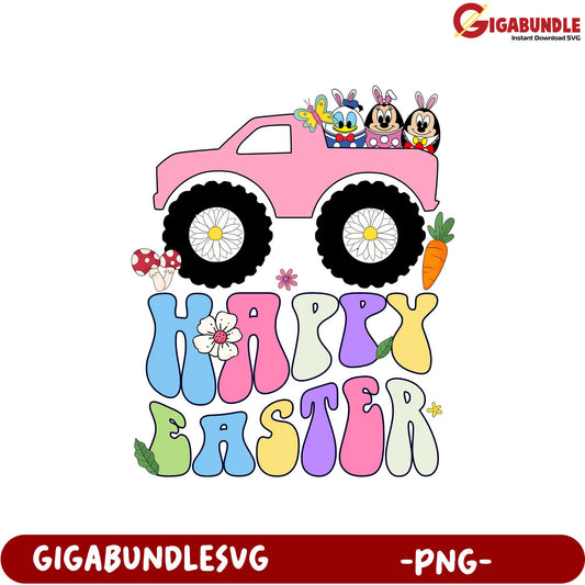Colorful Happy Easter Truck Design PNG for Celebrations