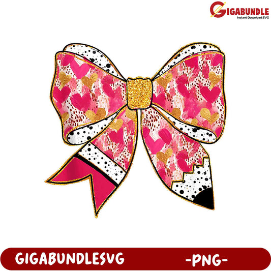 Colorful Heart Design Bow PNG for Crafting Projects
