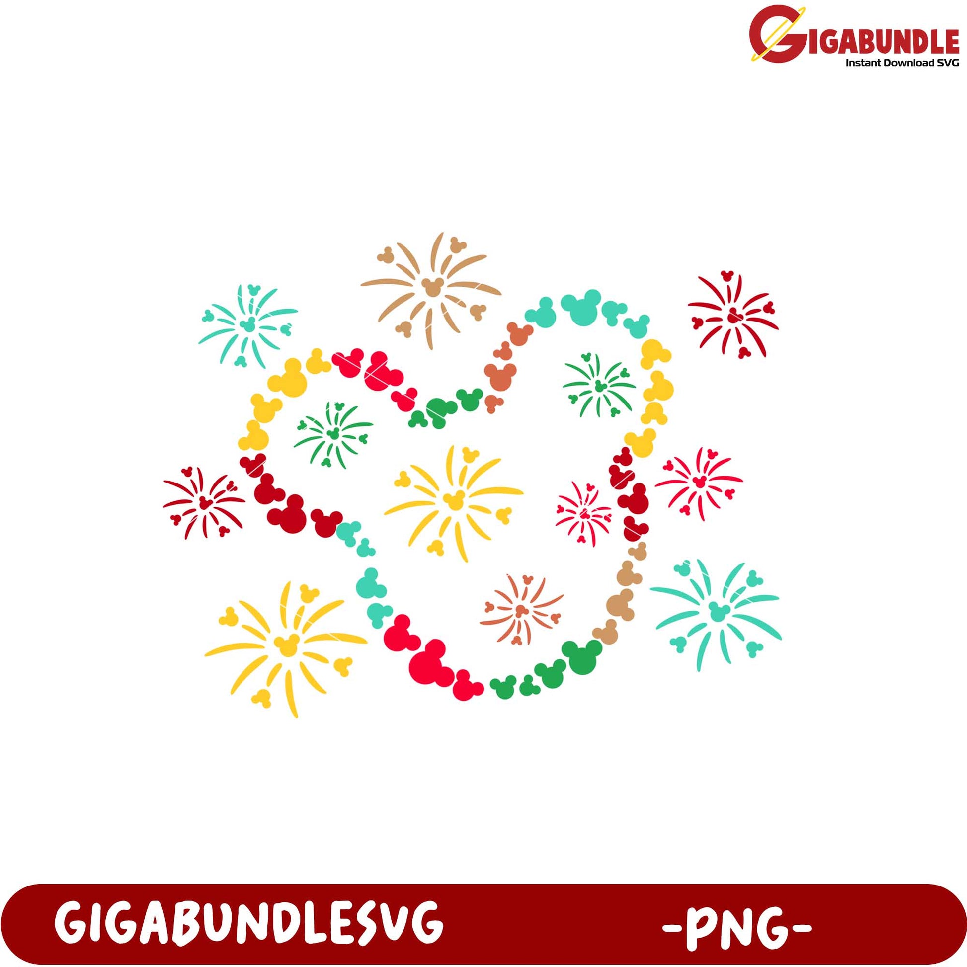 Colorful Heart Design with Fireworks PNG File Download