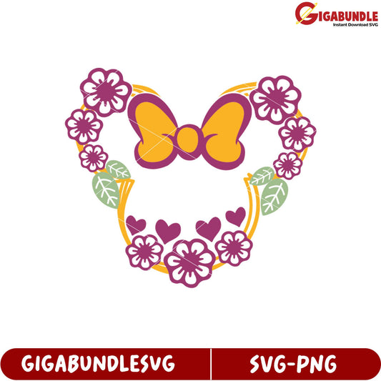 Colorful Heart Flower Wreath with Bow SVG Clipart for Crafts Design