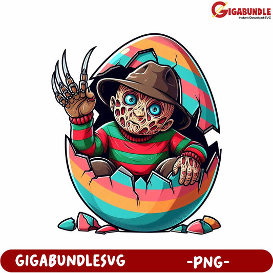 Colorful Horror Character Emerging from Egg PNG Illustration