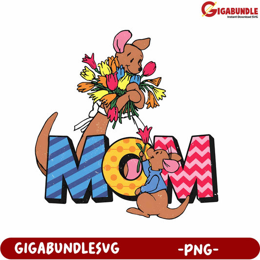 Colorful Kangaroo Mom Floral Design Digital Download PNG File