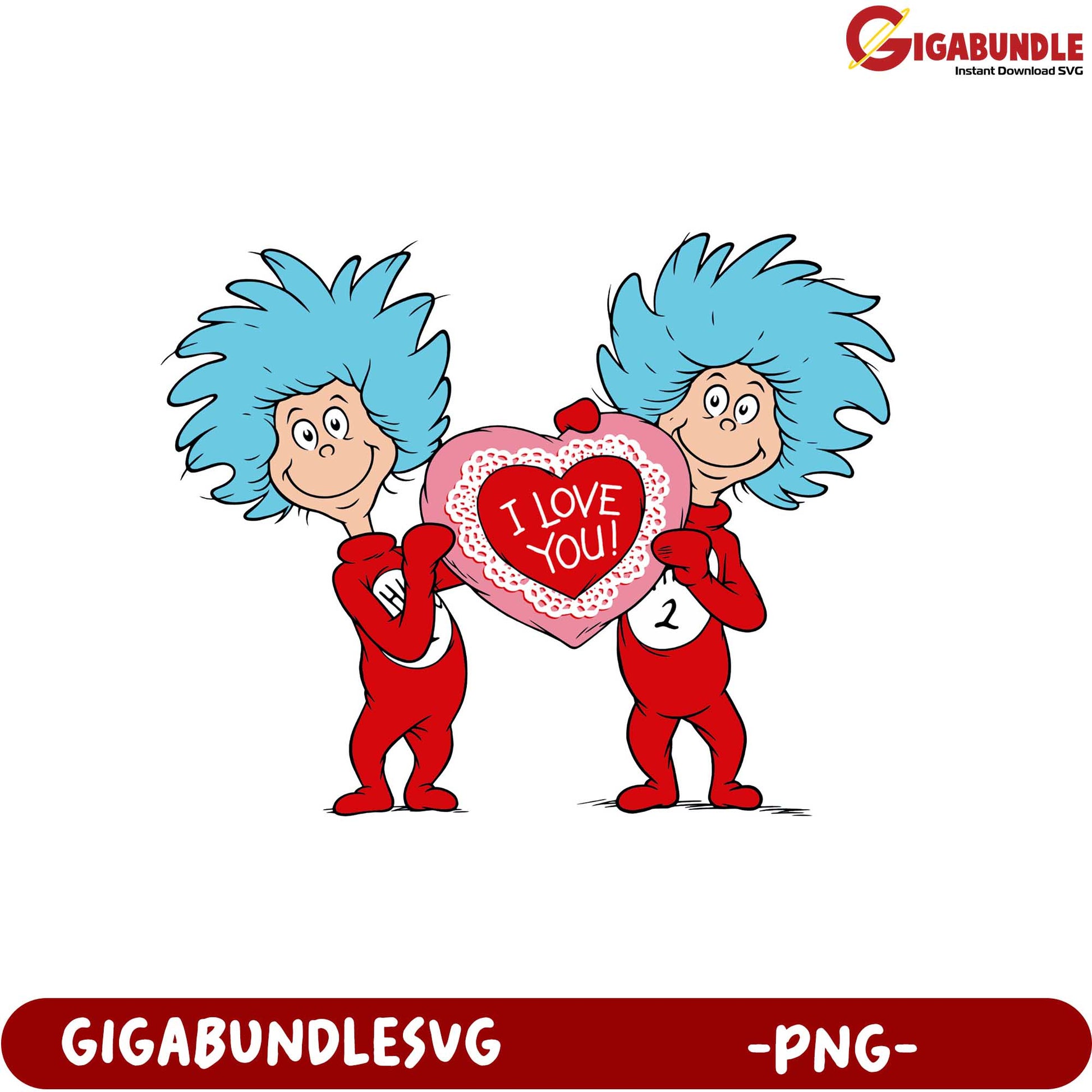 Colorful Love Cute Characters Holding Heart PNG for Valentine's