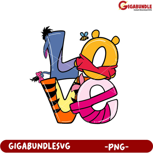 Colorful Love Typography Design in PNG Format