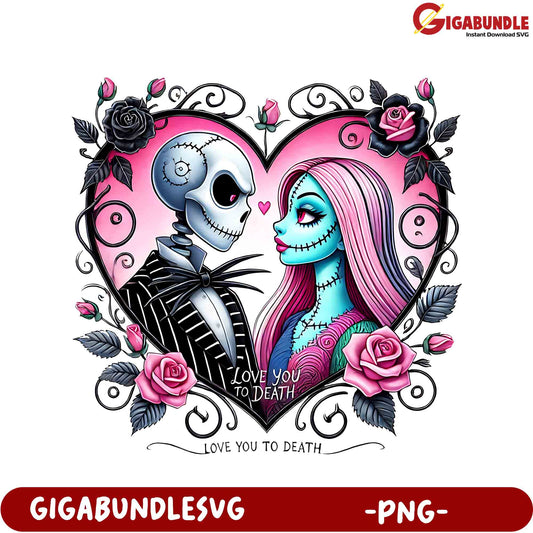 Colorful Love You to Death Skeleton Couple PNG Art for Printing