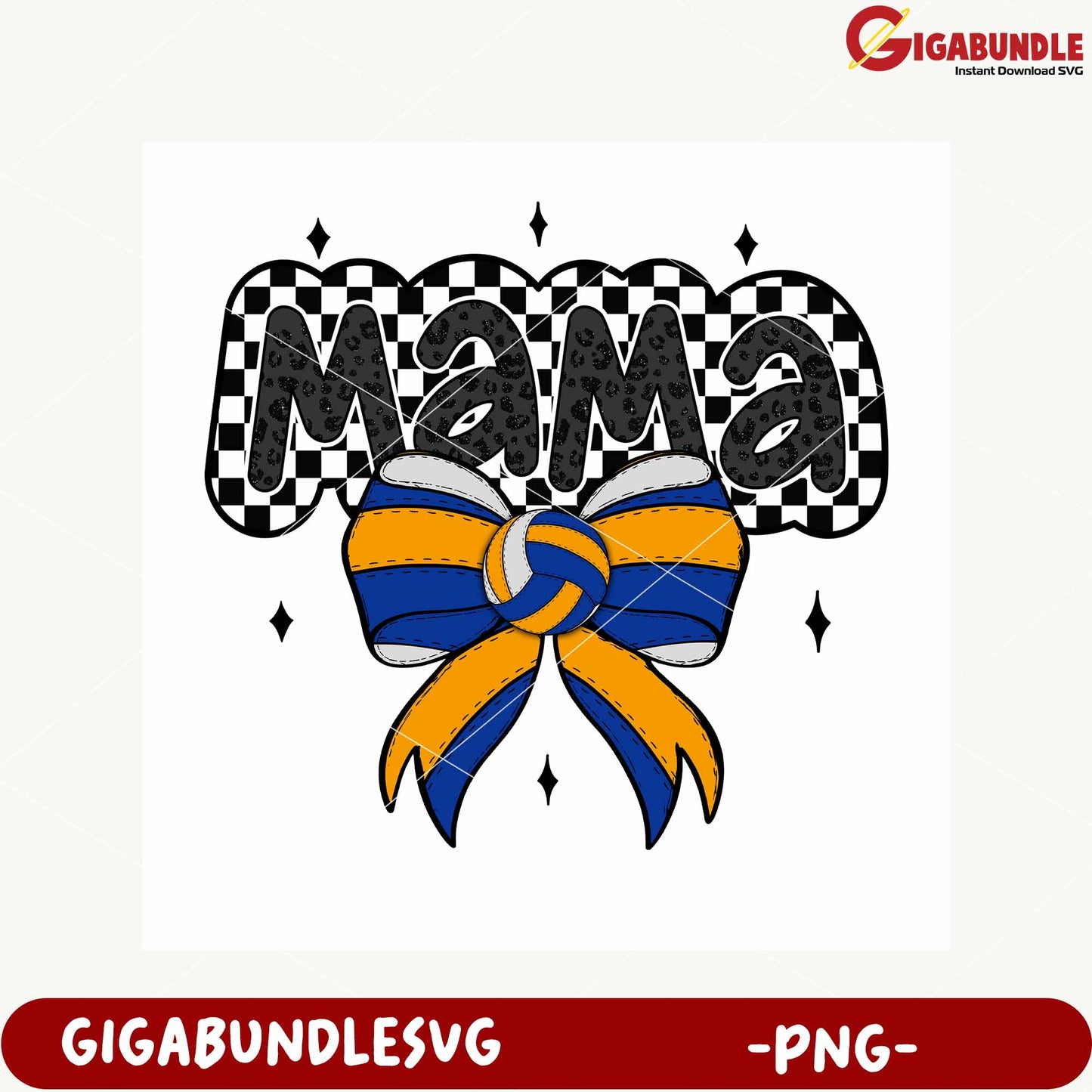 Colorful Mama Bow Design with Checkered Pattern PNG