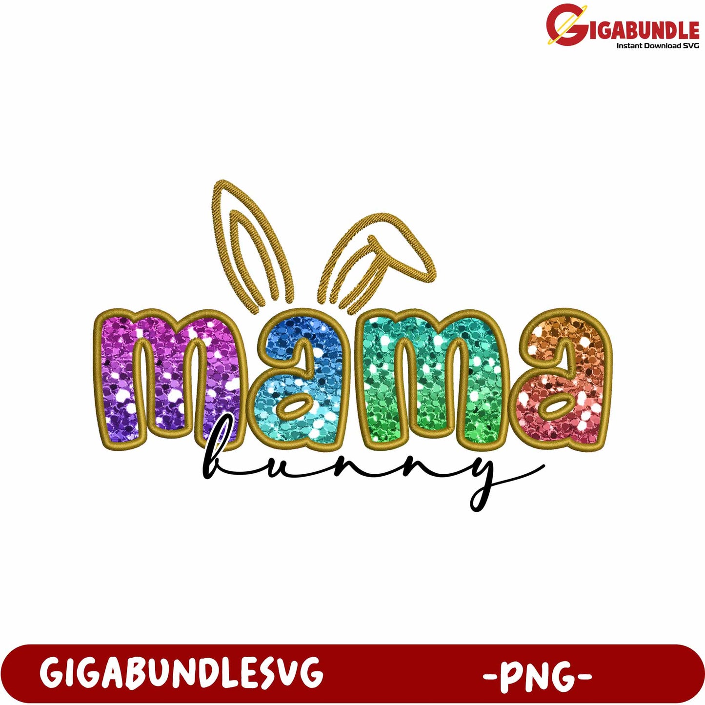 Colorful Mama Bunny Glitter PNG Design for Easter Celebrations
