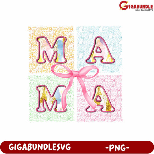 Colorful Mama Design with Bow PNG Product for Digital Crafts