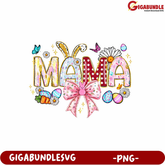 Colorful Mama Design with Bunnies and Flowers for Easter Celebration PNG