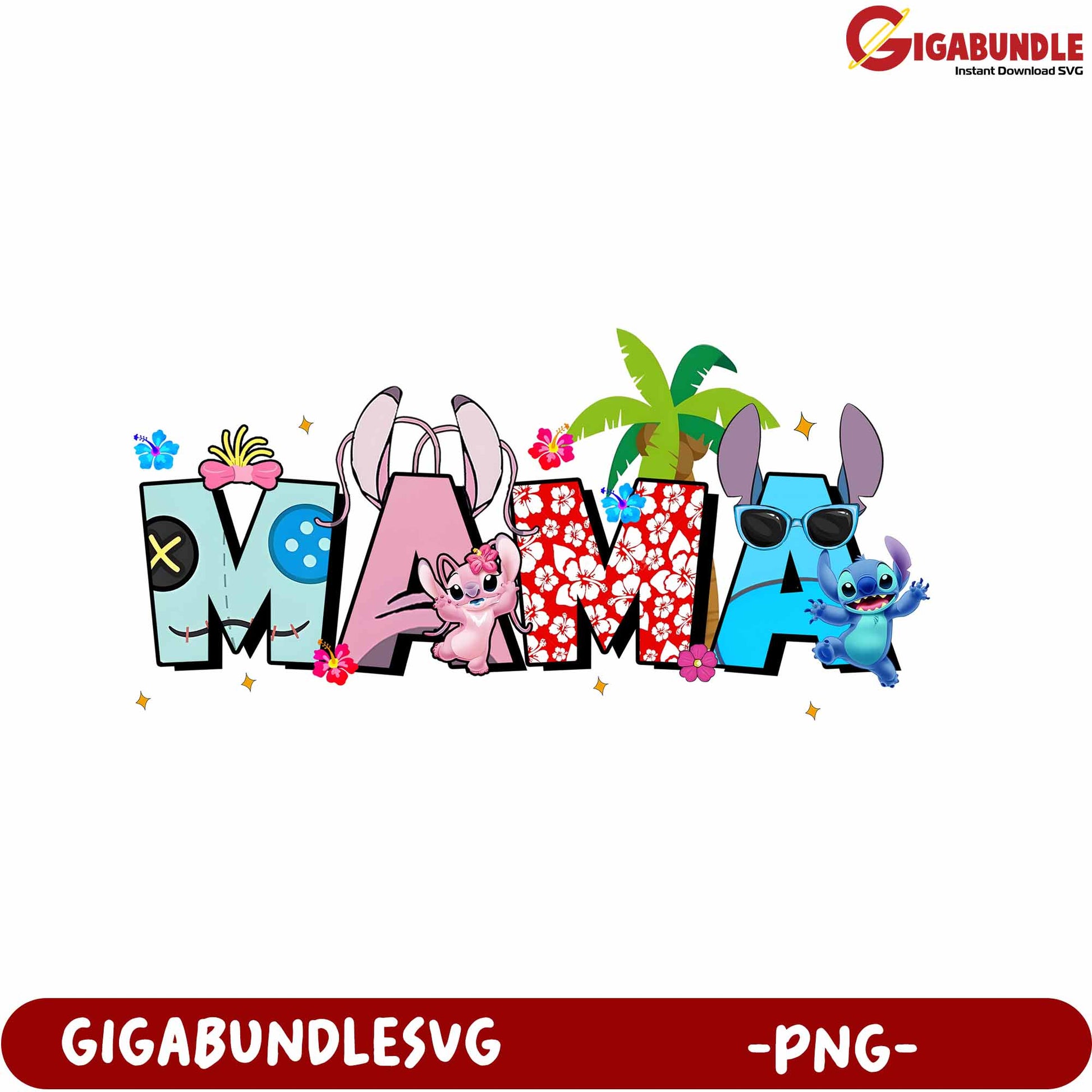 Colorful Mama Design with Cartoon Characters and Tropical Theme PNG