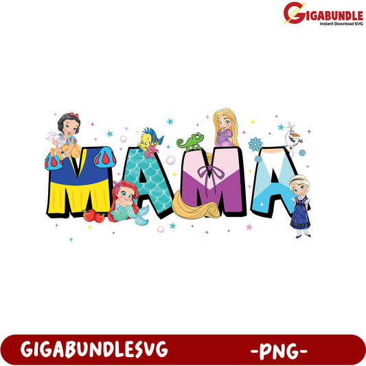 Colorful Mama Design with Disney Characters in PNG Format
