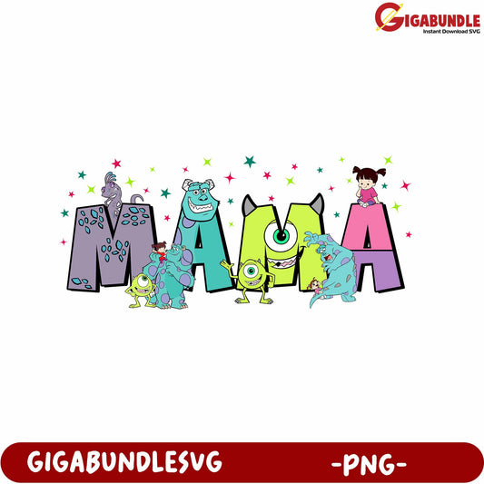 Colorful Mama Design with Fun Monsters - PNG Format Download