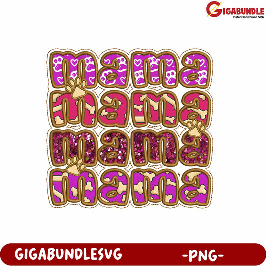 Colorful Mama Design with Paw Print in PNG Format for Creative Projects