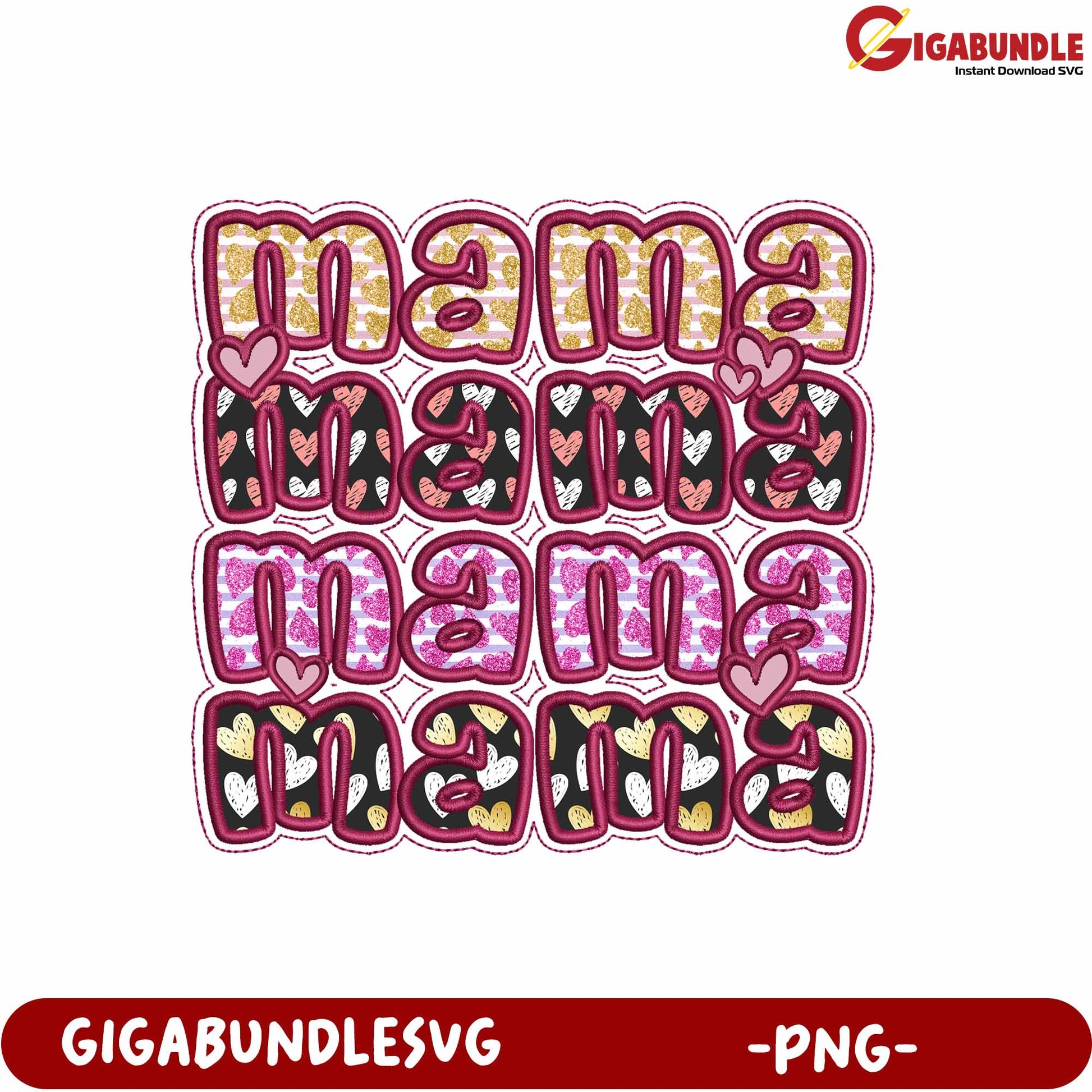 Colorful Mama Heart Design PNG for Craft Projects and Apparel Use