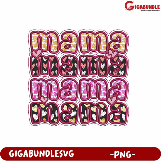 Colorful Mama Heart Design PNG for Craft Projects and Apparel Use