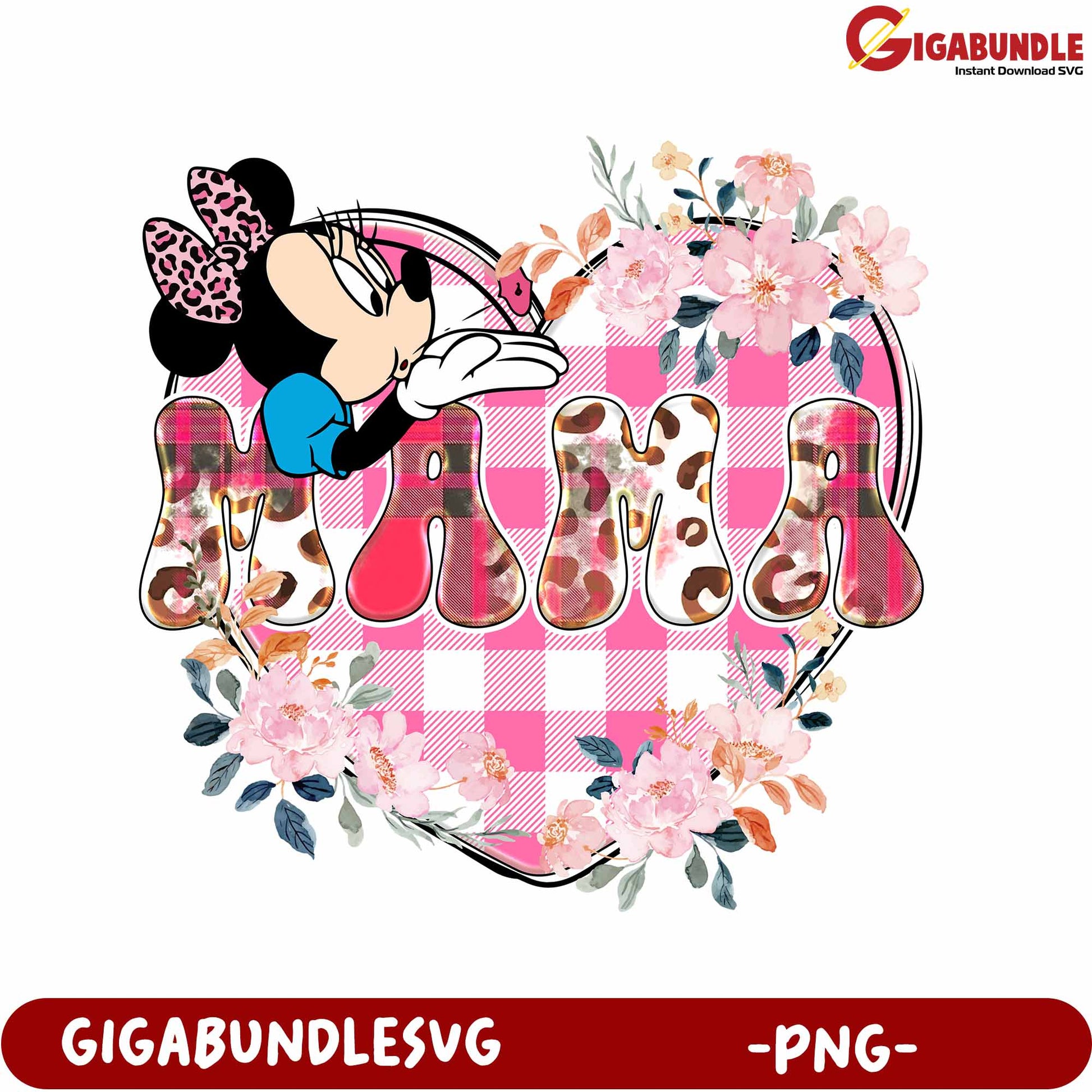 Colorful Mama Heart Design with Minnie Mouse - PNG Format