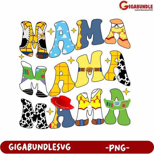 Colorful Mama Letters Design PNG for Crafting and Printing