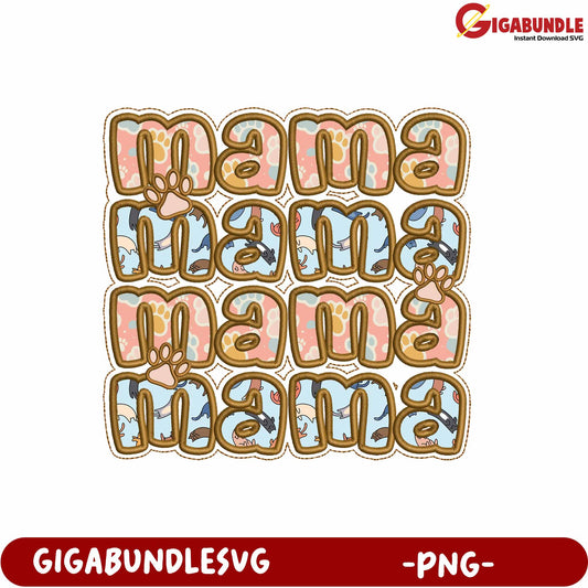 Colorful Mama Text Design with Animal Patterns in PNG Format