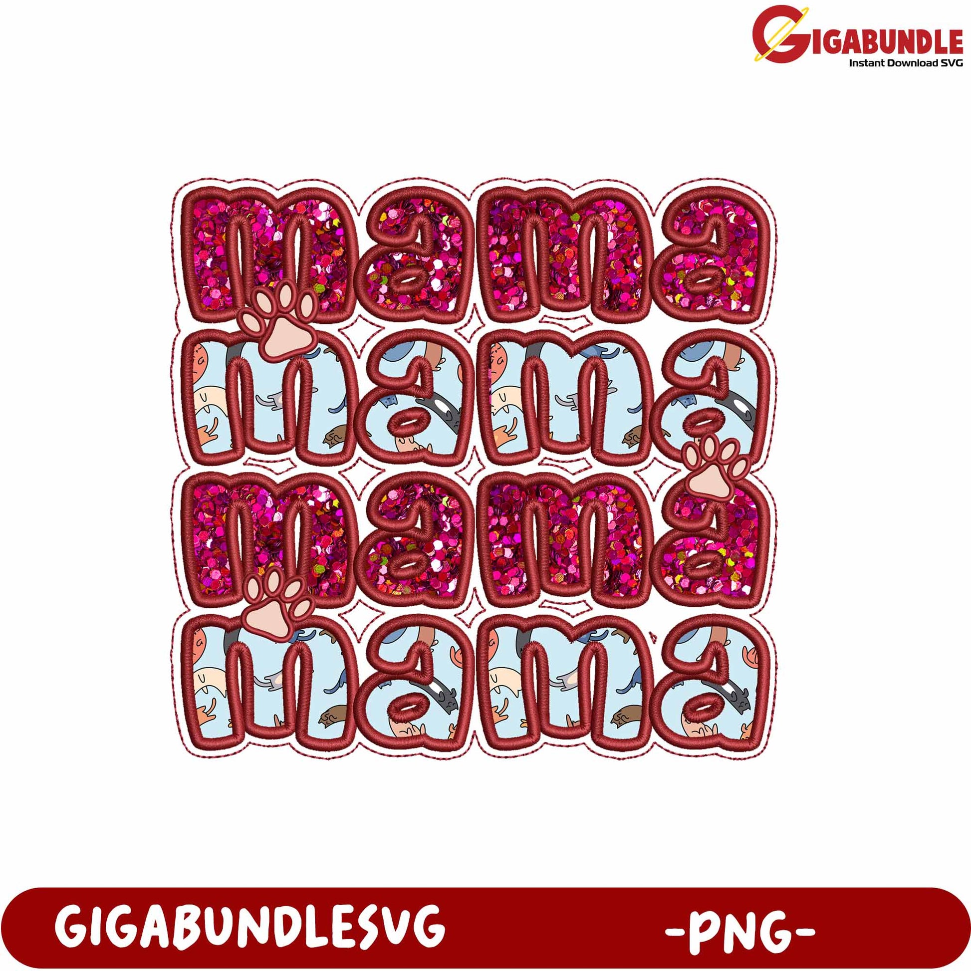 Colorful Mama Text Design with Glitter for Crafting and Gifts PNG