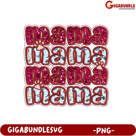 Colorful Mama Text Design with Glitter for Crafting and Gifts PNG