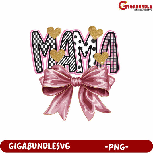 Colorful Mama Text with Bow and Heart Decorations PNG Design